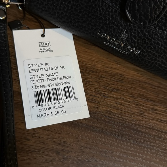 London Fog Women’s Black Pebble, Cell Phone and Zip Around Wristlet Wallet - Picture 3 of 8